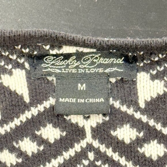 Lucky Brand Black White Aztec Moto Zip Boho Cardigan Sweater Womens Size Medium - Picture 6 of 12